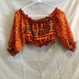 Handmade Off the Shoulder Balloon Sleeve Crop Top Silk XS S